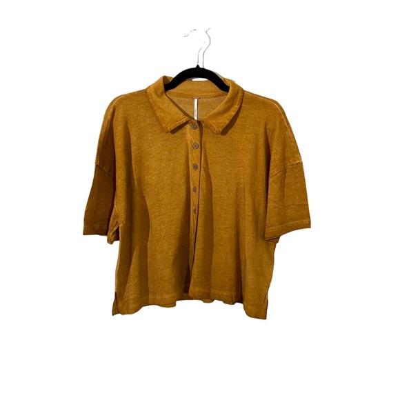 FREE PEOPLE Weekend Rush Short Sleeve Cropped Polo Top in Copper - Picture 2 of 8